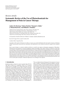 Review Article Systematic Review of the Use of Phytochemicals for Management of Pain in Cancer Therapy
