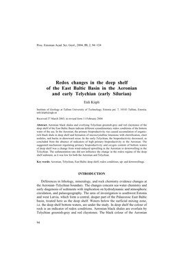 Redox Changes in the Deep Shelf of the East Baltic Basin in the Aeronian and Early Telychian (Early Silurian)