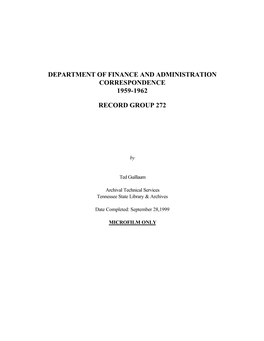 Department of Finance and Administration Correspondence 1959-1962