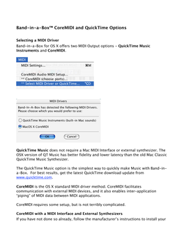 Band-In-A-Box™ Coremidi and Quicktime Options