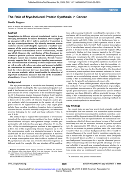 The Role of Myc-Induced Protein Synthesis in Cancer