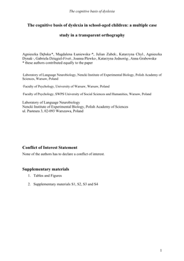 The Cognitive Basis of Dyslexia in School-Aged Children: a Multiple Case