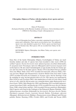 Chloropidae (Diptera) of Turkey with Descriptions of New Species and New Records