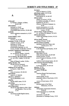 Subject and Title Index 47