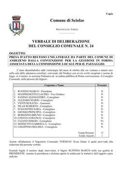 Verbale Di Deliberazione Del Consiglio Comunale N. 24