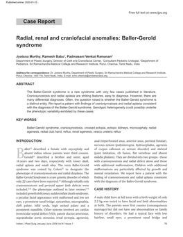Radial, Renal and Craniofacial Anomalies: Baller-Gerold Syndrome