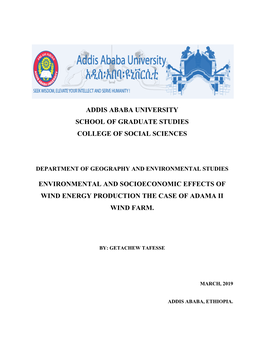 Environmental and Socioeconomic Effects of Wind Energy Production the Case of Adama Ii Wind Farm