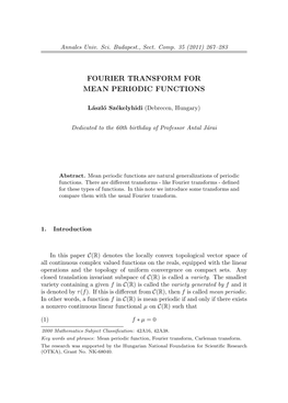 Fourier Transform for Mean Periodic Functions