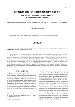 Structure and Function of Leghemoglobins*