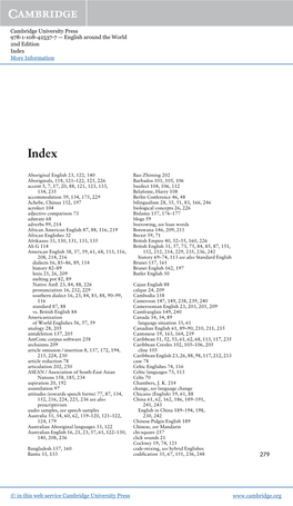 Cambridge University Press 978-1-108-42537-7 — English Around the World 2Nd Edition Index More Information