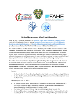 National Consensus on School Health Education