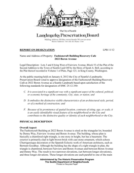 Report on Designation Lpb 11/12