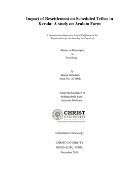 Impact of Resettlement on Scheduled Tribes in Kerala: a Study on Aralam Farm