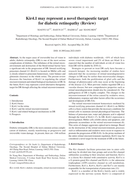 Kir4.1 May Represent a Novel Therapeutic Target for Diabetic Retinopathy (Review)