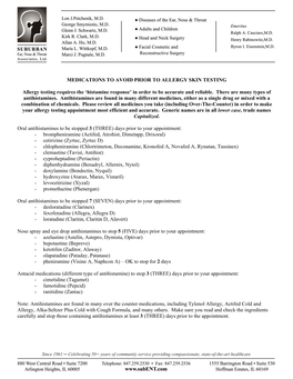 MEDICATIONS to AVOID PRIOR to ALLERGY SKIN TESTING Allergy