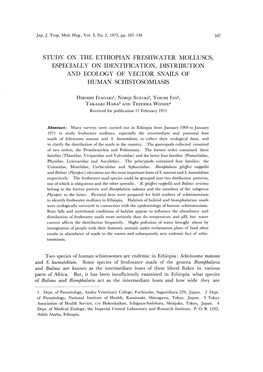 Study on the Ethiopian Freshwater Molluscs, Especially on Identification, Distribution and Ecology of Vector Snails of Human Schistosomiasis