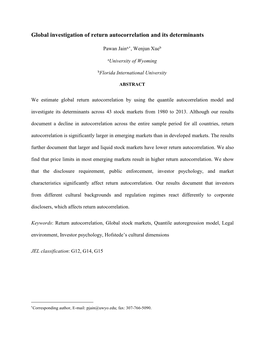 Global Investigation of Return Autocorrelation and Its Determinants