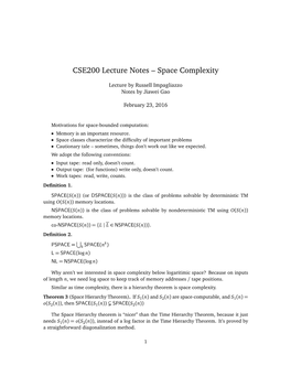 CSE200 Lecture Notes – Space Complexity
