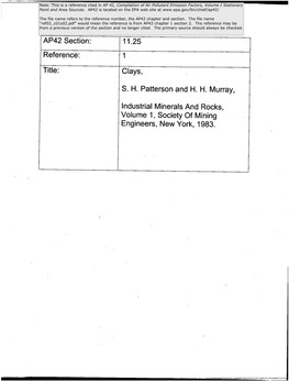 AP42 Section: Reference: Title: 11.25 Clays, S. H. Patterson and H. H