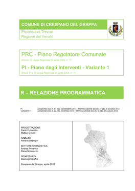 PRC - Piano Regolatore Comunale Articolo 12 Legge Regionale 23 Aprile 2004, N° 11