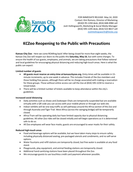 Kczoo Reopening to the Public with Precautions