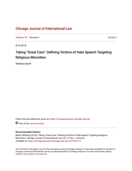 Defining Victims of Hate Speech Targeting Religious Minorities Whittney Barth