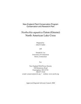 Neobeckia Aquatica Eaton (Greene) North American Lake Cress