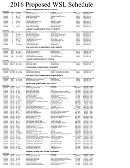 2016 Proposed WSL Schedule