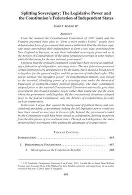 Splitting Sovereignty: the Legislative Power and the Constitution's Federation of Independent States