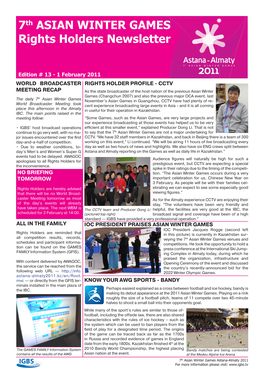 7Th ASIAN WINTER GAMES Rights Holders Newsletter