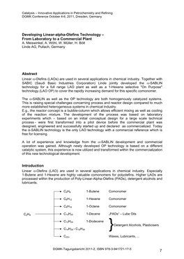 Developing Linear-Alpha-Olefins Technology – from Laboratory to a Commercial Plant A