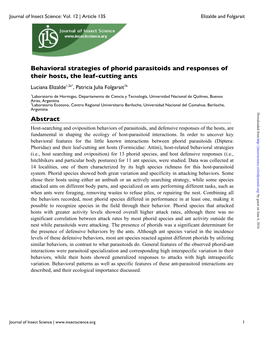 Behavioral Strategies of Phorid Parasitoids and Responses of Their Hosts, the Leaf-Cutting Ants