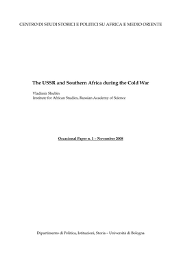 The USSR and Southern Africa During the Cold War