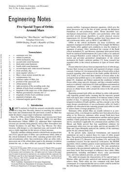 Five Special Types of Orbits Around Mars