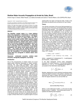 Shallow Water Acoustic Propagation at Arraial Do Cabo, Brazil Antonio Hugo S