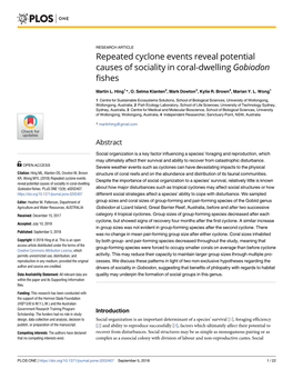 Repeated Cyclone Events Reveal Potential Causes of Sociality in Coral-Dwelling Gobiodon Fishes