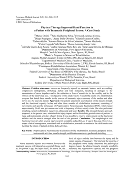 Physical Therapy Improved Hand Function in a Patient with Traumatic Peripheral Lesion: a Case Study