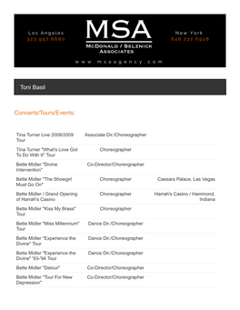 Toni Basil Concerts/Tours/Events