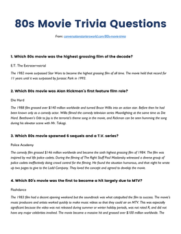 80S Movie Trivia Questions and Answers