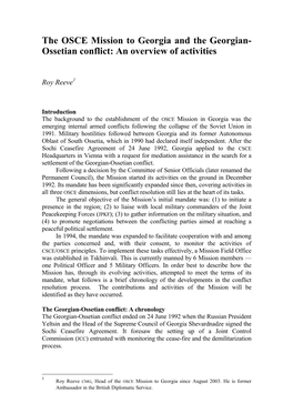 The OSCE Mission to Georgia and the Georgian- Ossetian Conflict: an Overview of Activities