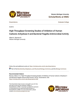 High-Throughput Screening Studies of Inhibition of Human Carbonic Anhydrase II and Bacterial Flagella Antimicrobial Activity