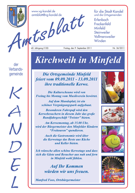 Kirchweih in Minfeld Verbands- Gemeinde Die Ortsgemeinde Minfeld Feiert Vom 09.09.2011 - 13.09.2011 Ihre Traditionelle Kerwe