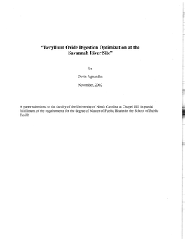 "Beryllium Oxide Digestion Optimization at the Savannah River Site"