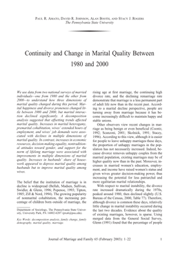 Continuity and Change in Marital Quality Between 1980 and 2000