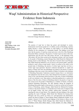Waqf Administration in Historical Perspective: Evidence from Indonesia