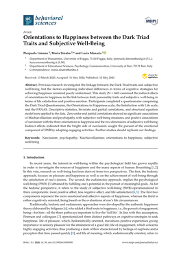 Orientations to Happiness Between the Dark Triad Traits and Subjective Well-Being