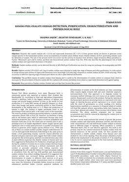 Banana Peel Oxalate Oxidase-Detection, Purification, Characterization and Physiological Role