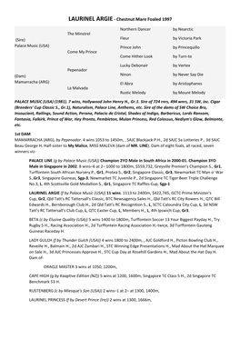 LAURINEL ARGIE ‐ Chestnut Mare Foaled 1997