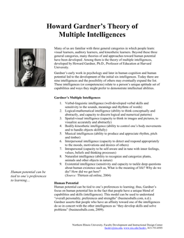 Howard Gardner's Theory of Multiple Intelligences