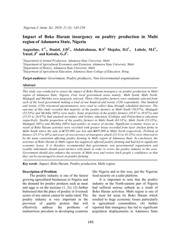 Impact of Boko Haram Insurgency on Poultry Production in Mubi Region of Adamawa State, Nigeria